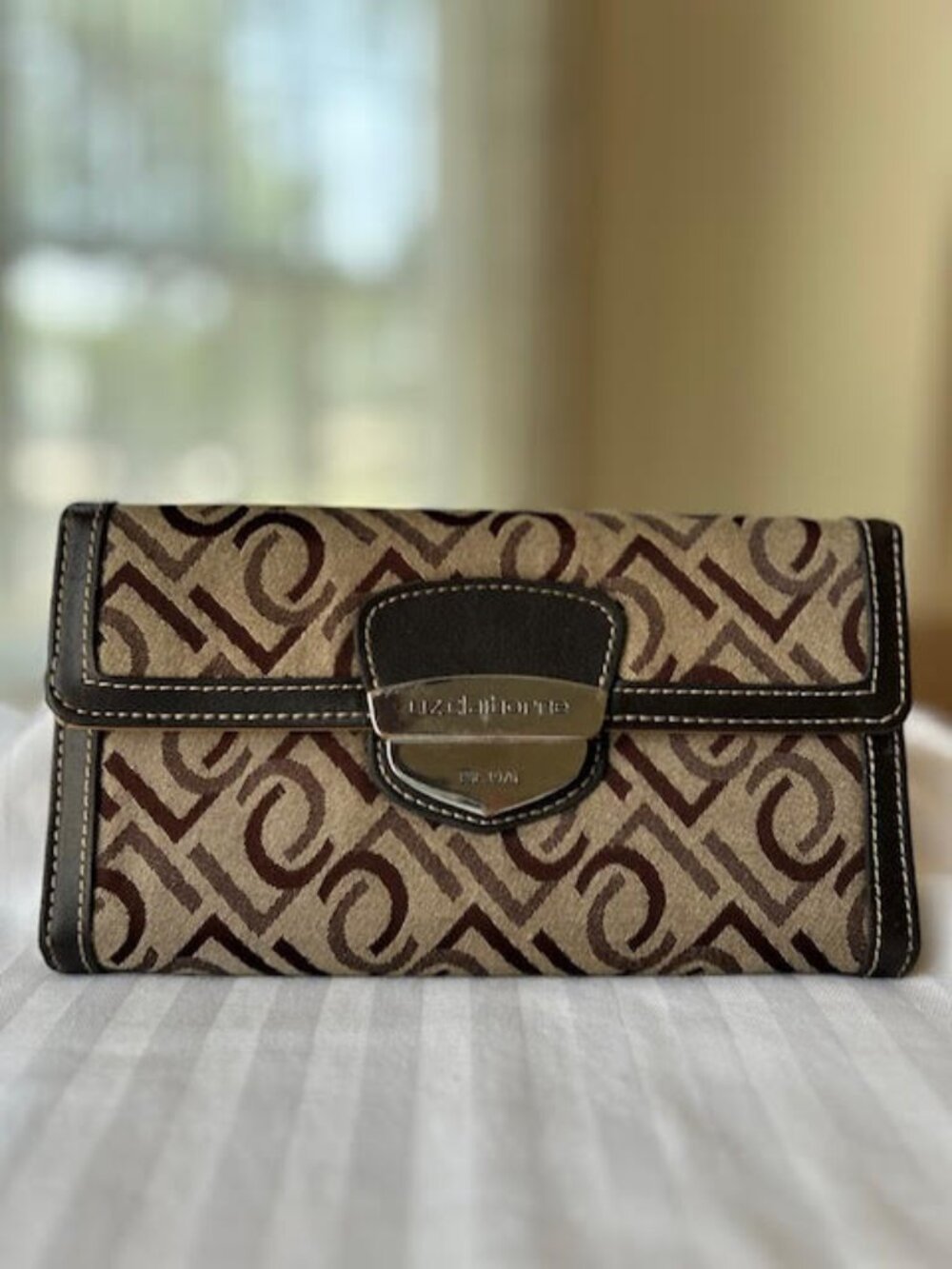 Vintage Liz Claiborne Trifold Wallet Brown Monogram Organizer